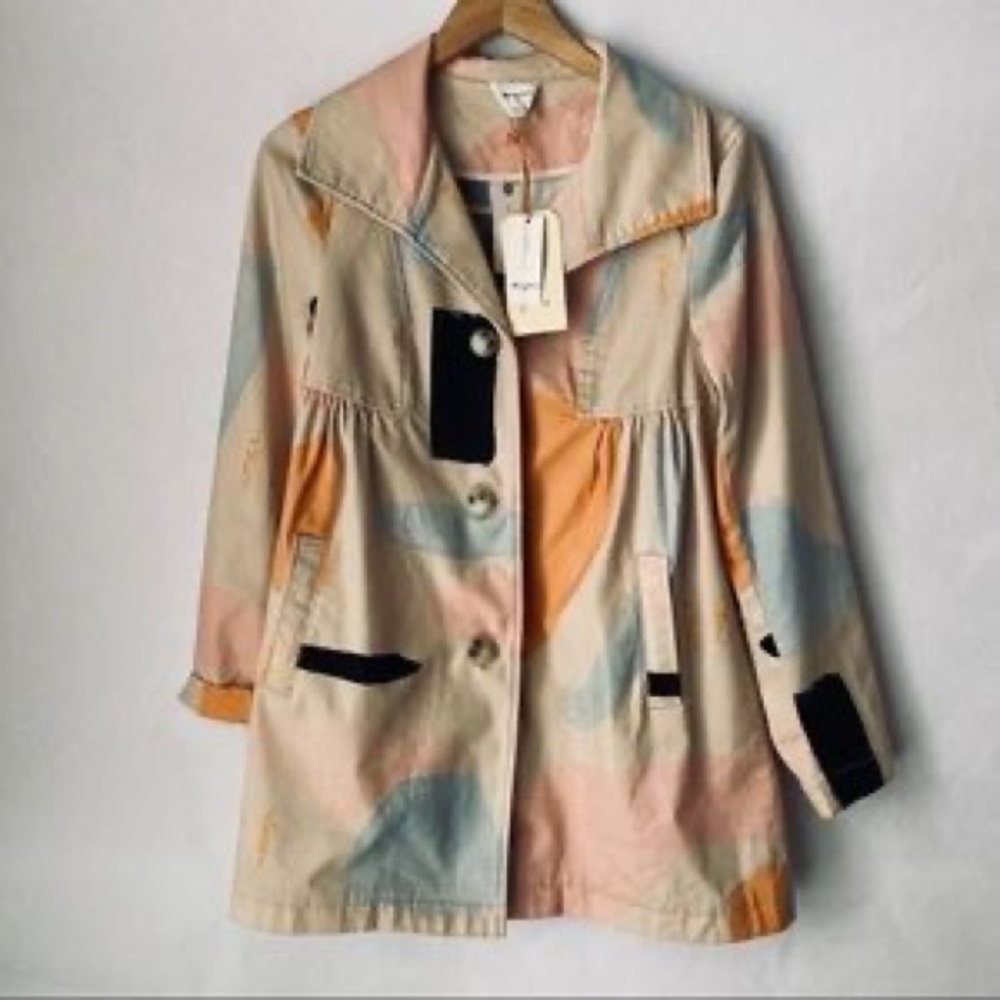 NWT ANTHROPOLOGIE Moglea Daybreak Trench Coat Jacket Abstract Painter Colorful 6